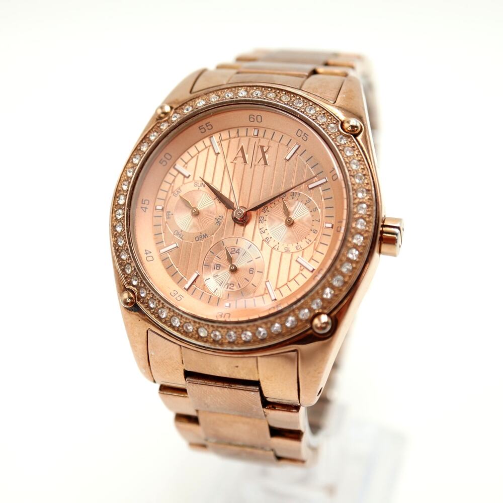 Armani Exchange Rose Gold Tone Multifunction Watch 40mm Day Date w New Battery